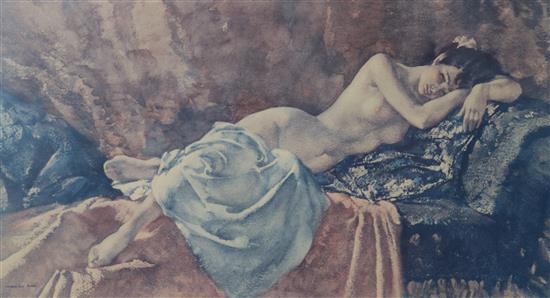 Sir William Russell Flint, limited edition print, reclining model, signed, 34 x 60cm